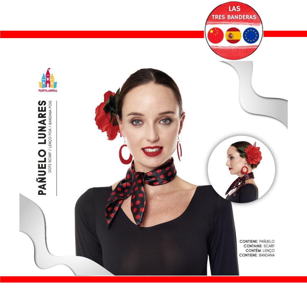 PAÑUELO LUNARES NEGRO LUNAR ROJO