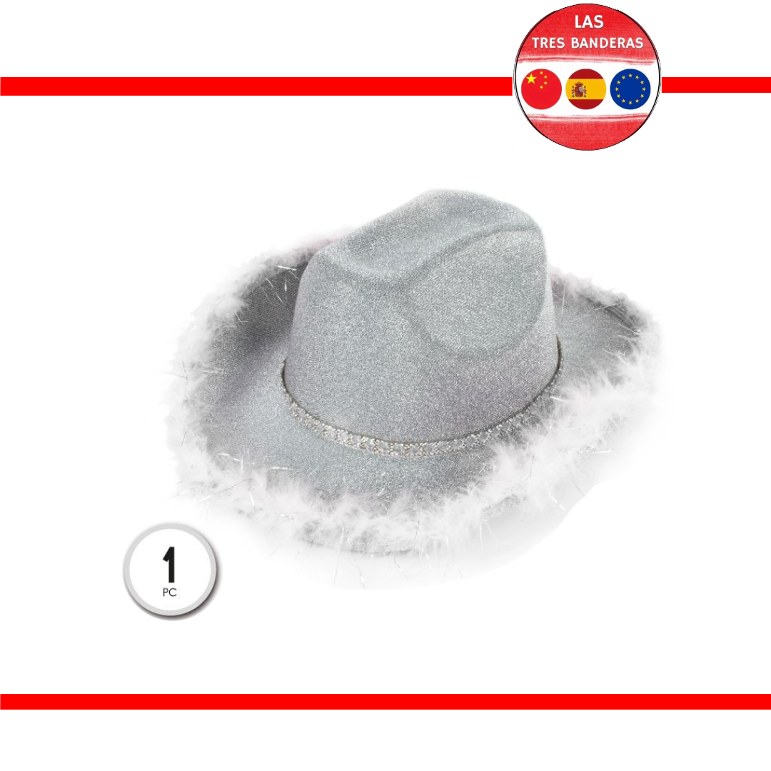 SOMBRERO VAQUERO C/PLUMA PURPURINA