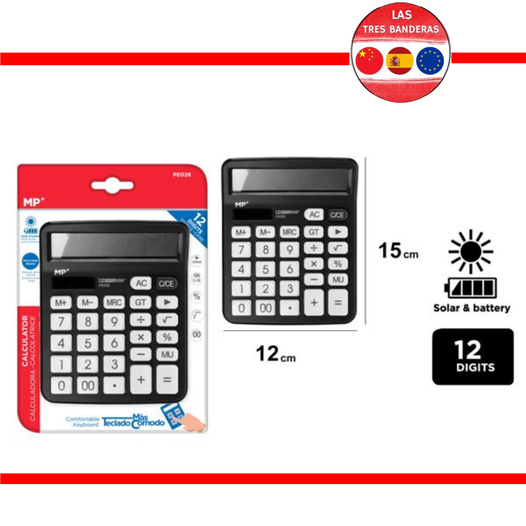 CALCULADORA SOLAR Y PILAS NEGRO