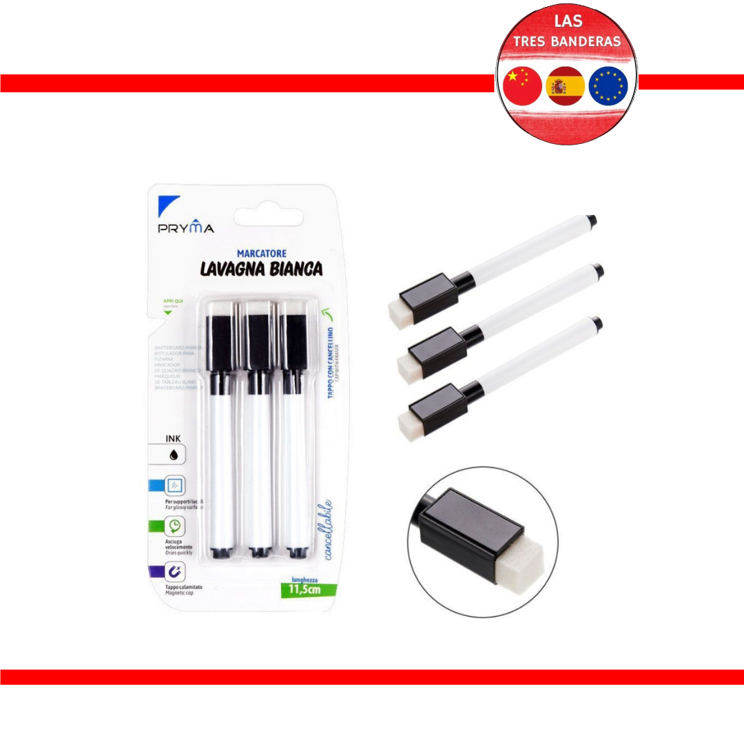 ROTULADOR P/PIZARRA BLANCA C/BORRADOR 3PZ