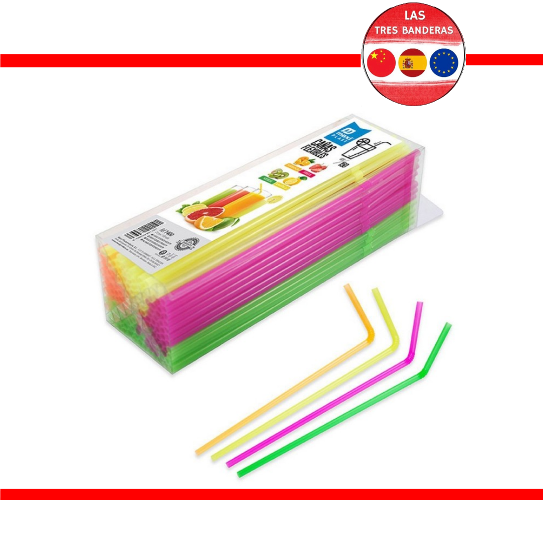 PAJITA FLEXIBLE REUT. COL. SUR NEON 21CM PP 150U