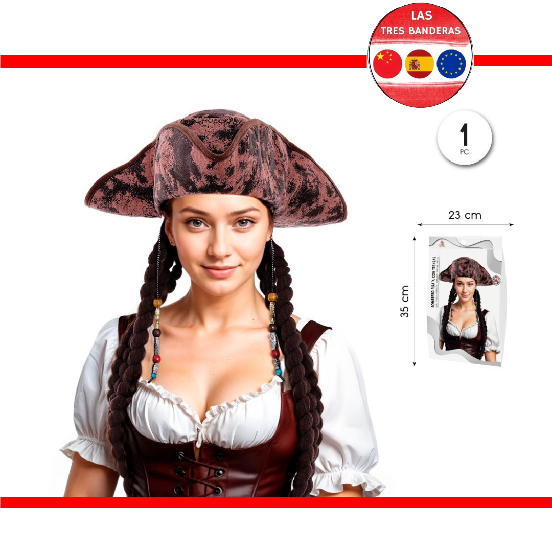 SOMBRERO PIRATA CON TRENZAS
