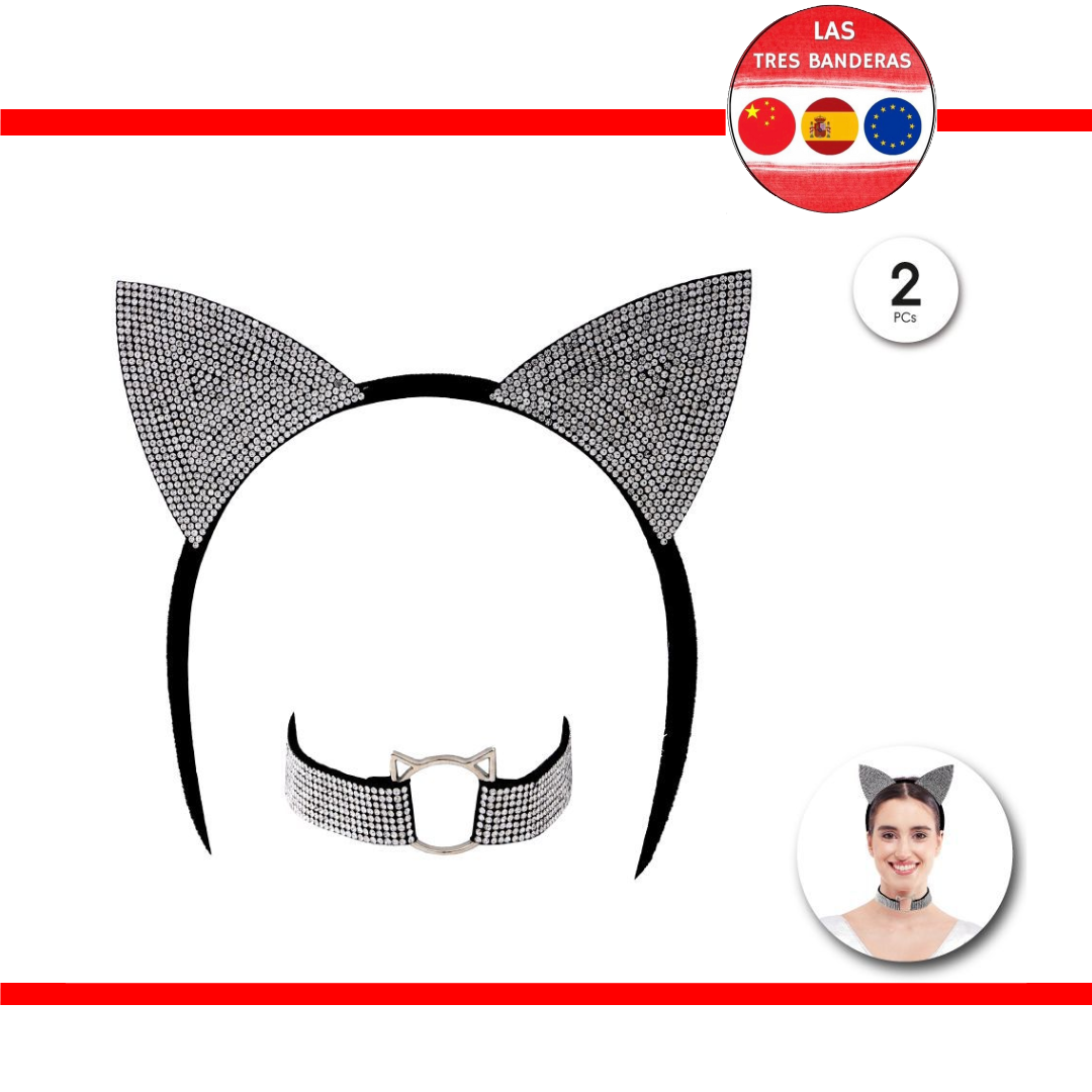 DIADEMA Y COLLAR GATA NEGRA BRILLANTES