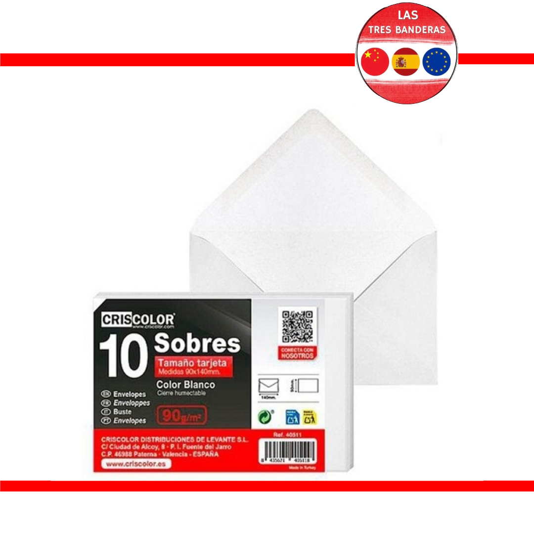 SOBRE TARJETA 90X140MM BLANCO 10UDS.