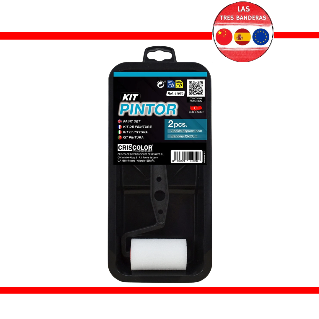 KIT PINTOR MINI RODILLO ESPUMA + BANDEJA NEGRA