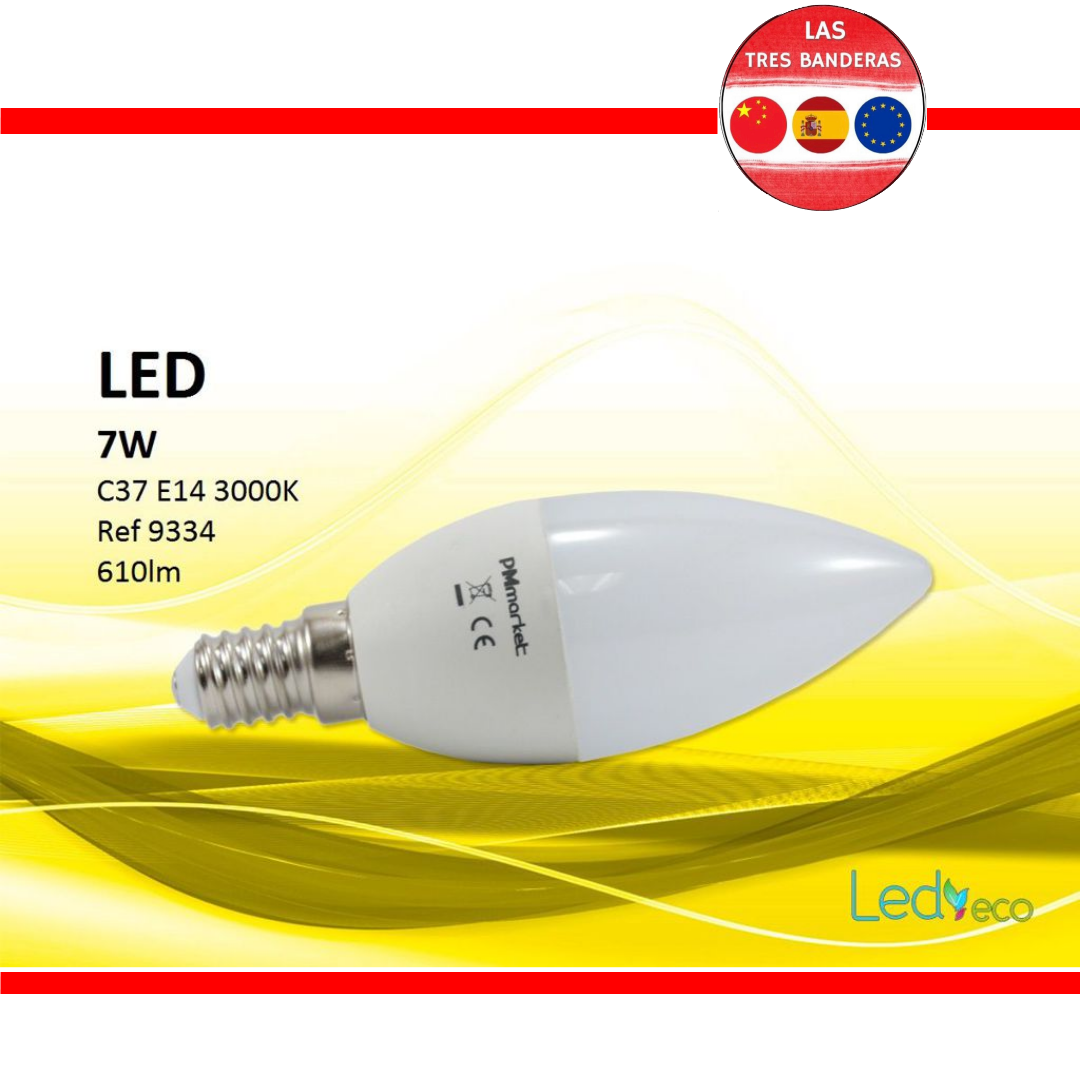 LED C37 7W E14 3K AMARILLO