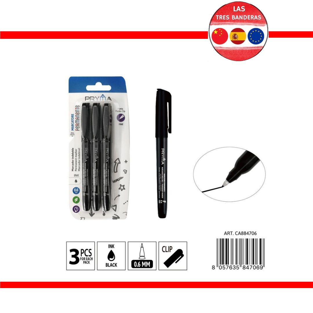 MARCADOR PUNTA F 0.6MM 3UDS NEGRO