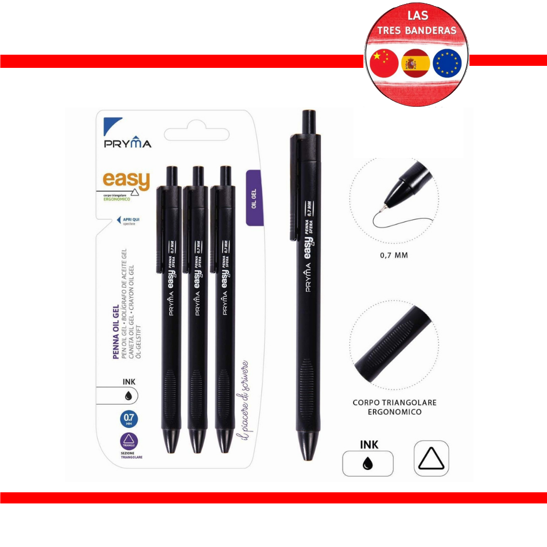 BOLIGRAFO CLIC GEL TRIANGULO 0.7MM 3PZ NEGRO