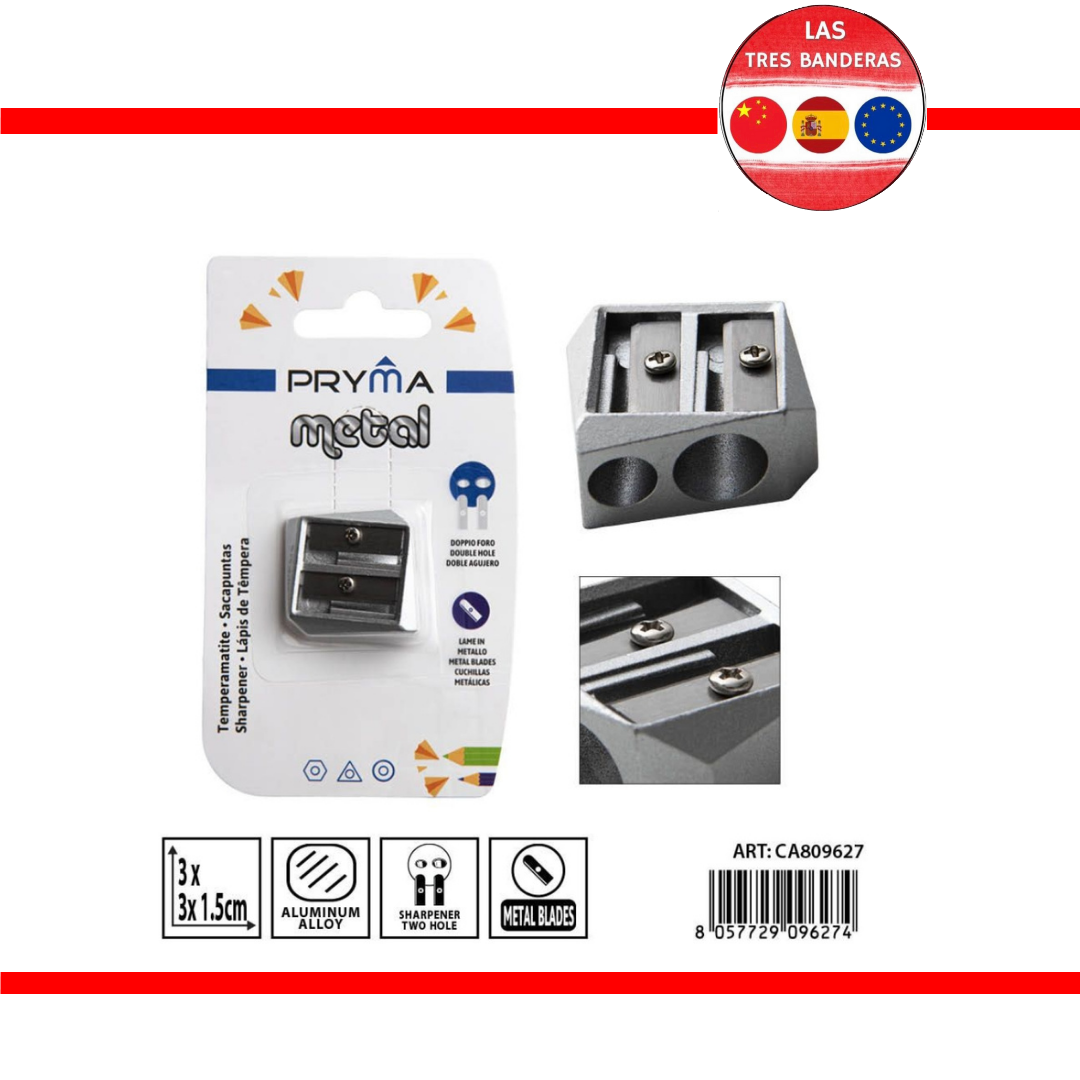 SACAPUNTAS ALUMINIO DOBLE AGUJERO 3X3X1.5CM