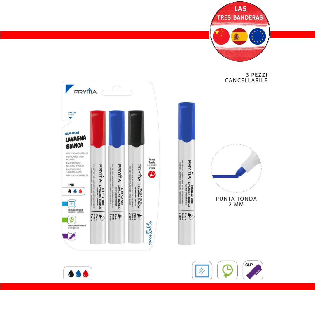 MARCADOR REDONDO PARA PIZARRA BLANCA 2MM 3PZ