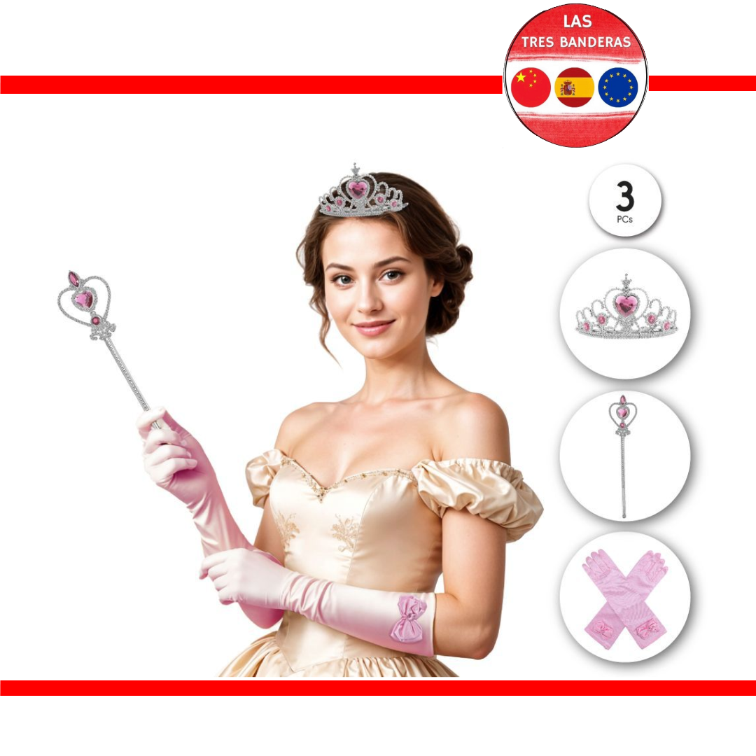 SET GUANTES Y CORONA PRINCESA ROSA/ORO