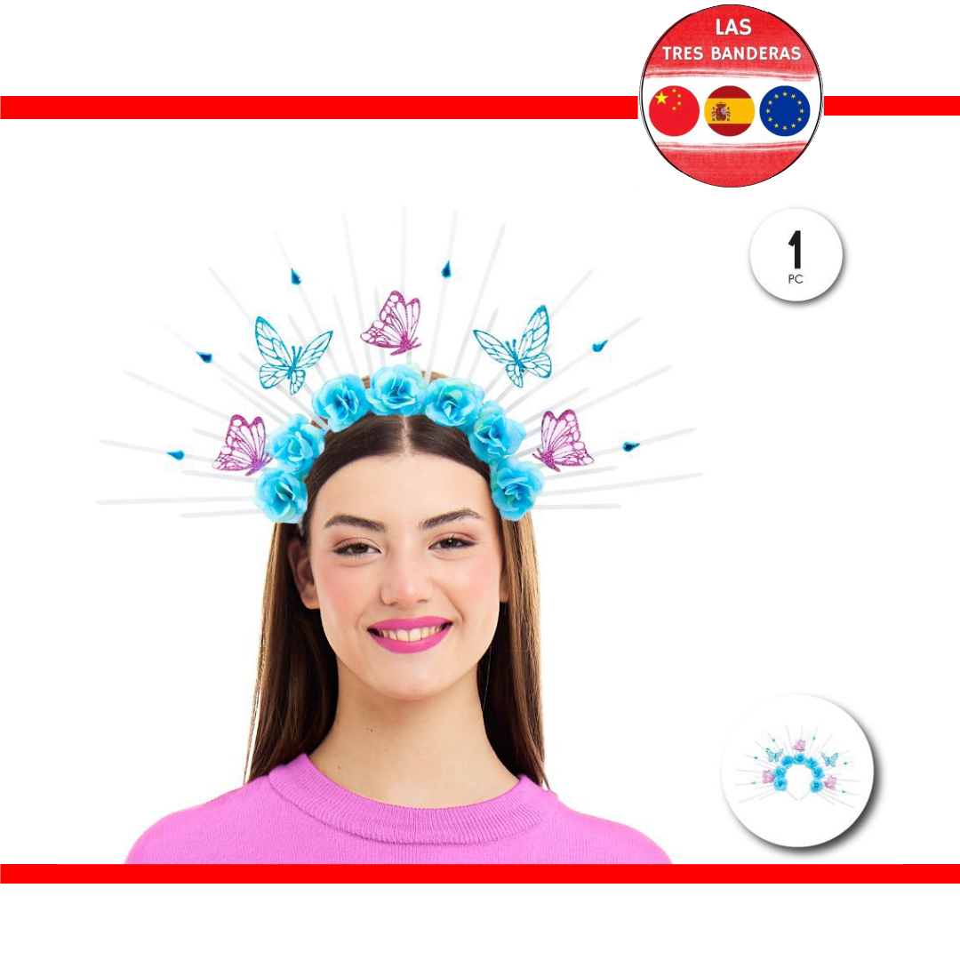 DIADEMA PRIMAVERA FLORAL CON MARIPOSA