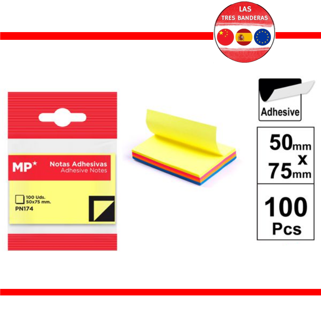 NOTAS ADHESIVAS NEON 50X75mm 100 HOJAS