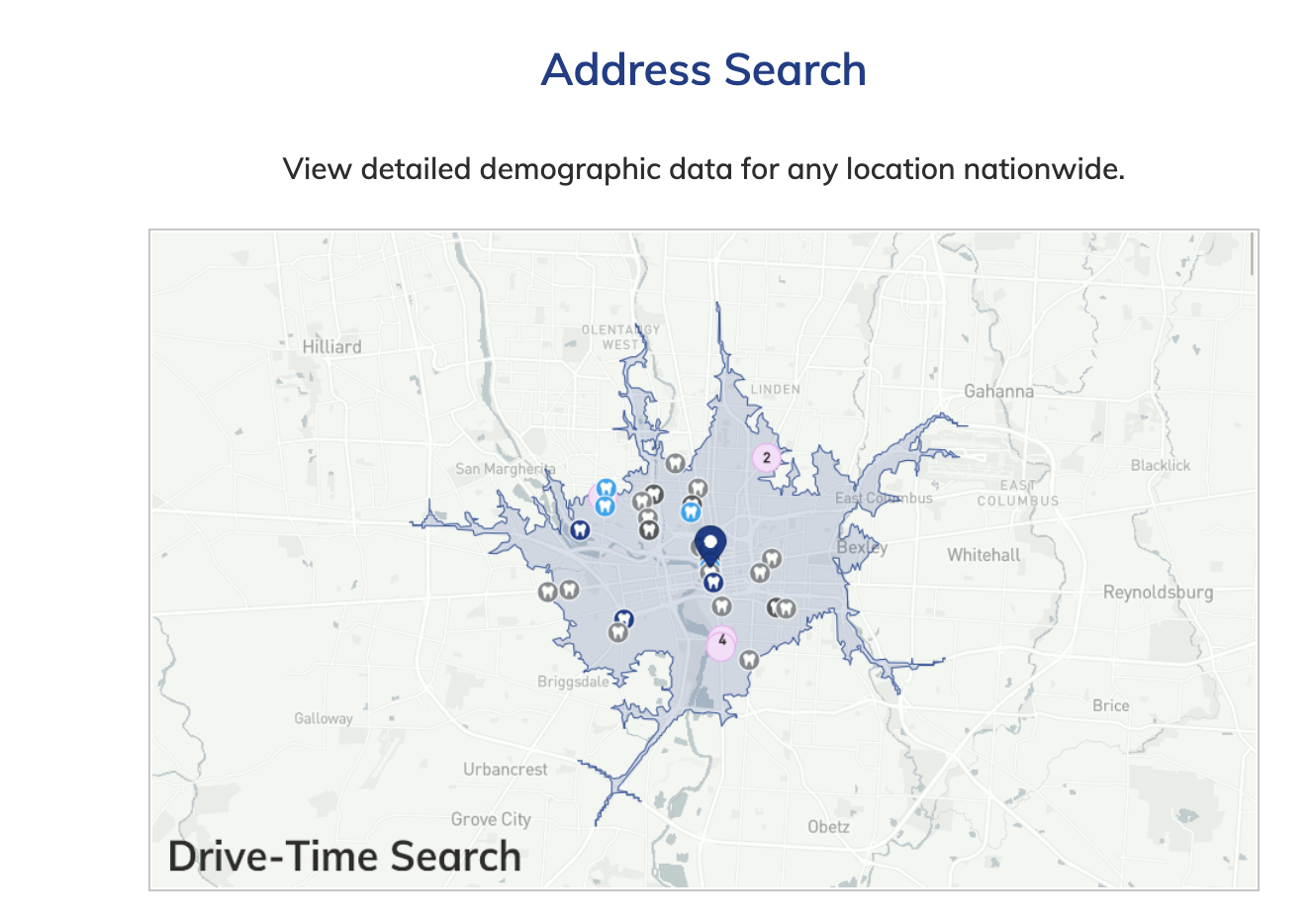 a map showing dentist by drive time