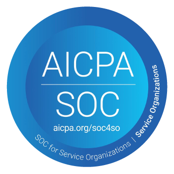A circular logo for AICPA SOC, with the text 'AICPA SOC' and the URL aicpa.org/soc4so, and a small rainbow-colored stripe at the bottom right.