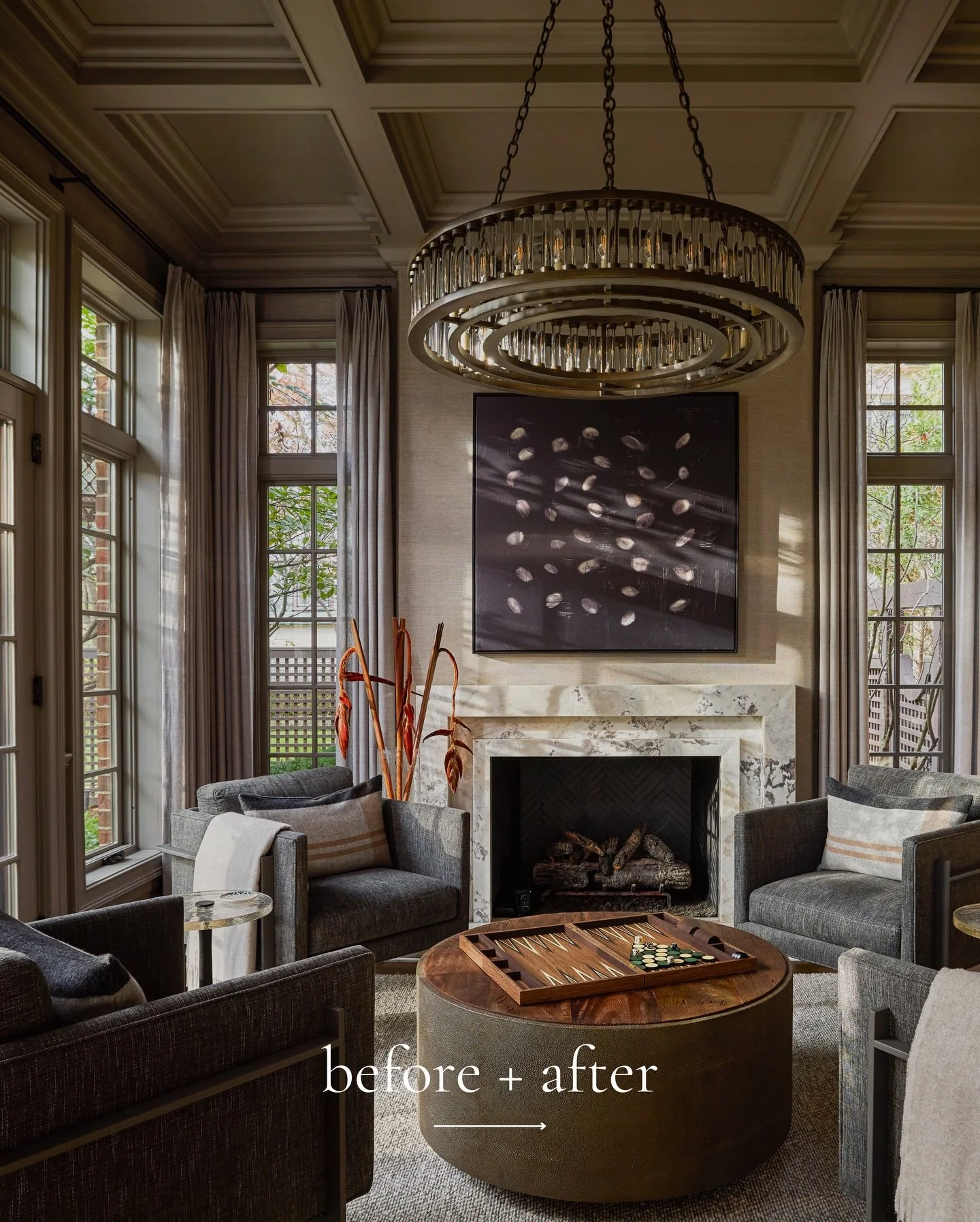 This room used to feel&hellip;quiet. A little forgotten.

Now? It&rsquo;s the crown jewel of the first floor.

We color drenched the whole space - paint, wallpaper, tonal drapery - all in the same family, but moodier than anything else in the house. 