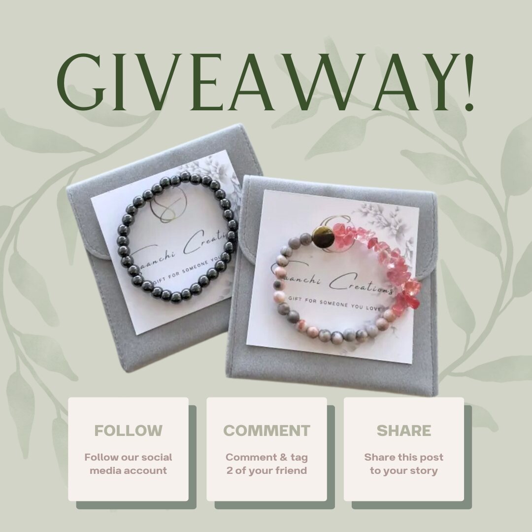 ✨ GIVEAWAY ALERT! ✨ Follow us on social media, drop a comment &amp; tag 2 friends who would love to win these 2  beautiful gemstone bracelets! Both are perfect for Valentine's Day season. Hematite for attraction and the calming energy of the zebra ag