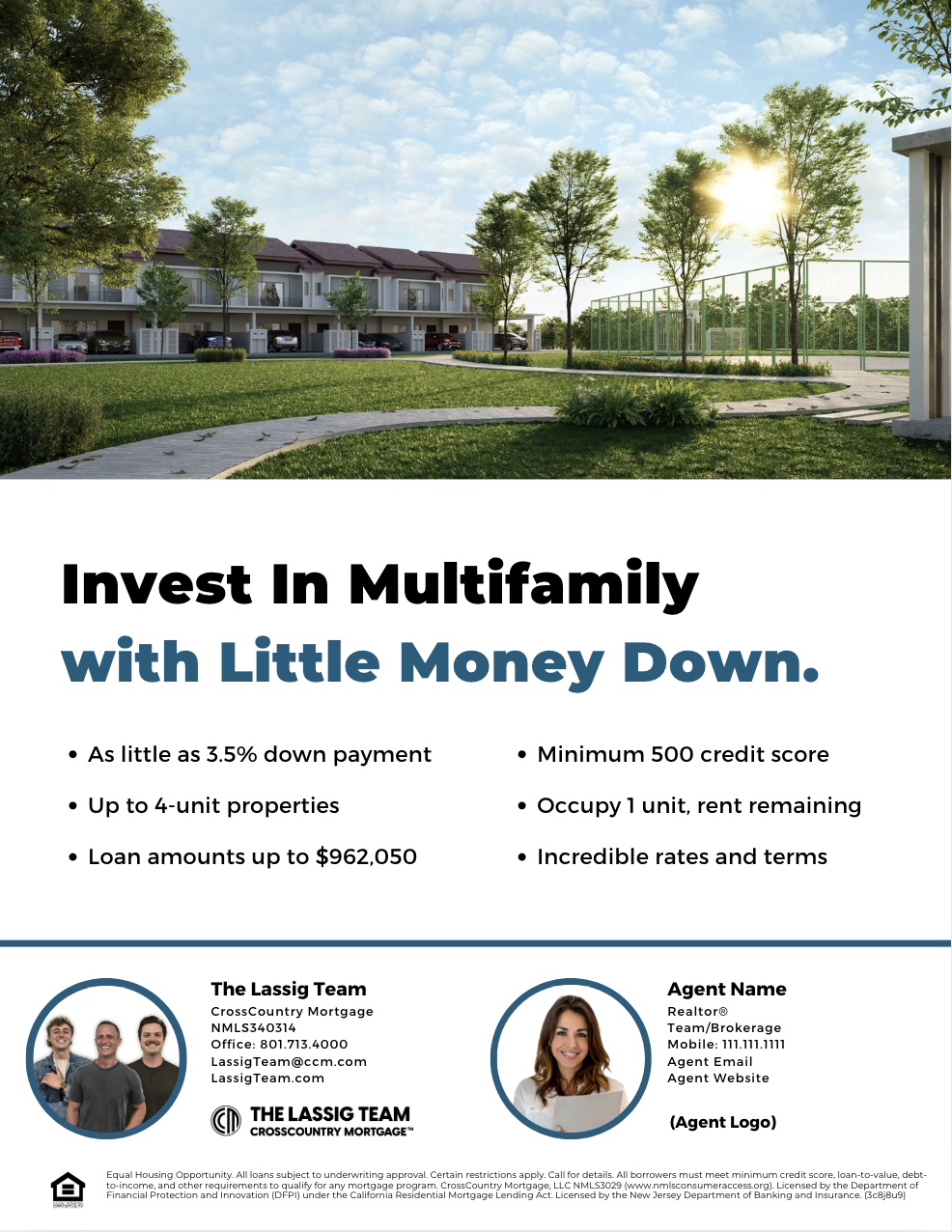 A flyer titled "Invest in Multifamily" with information on how to get started in real estate investing.
