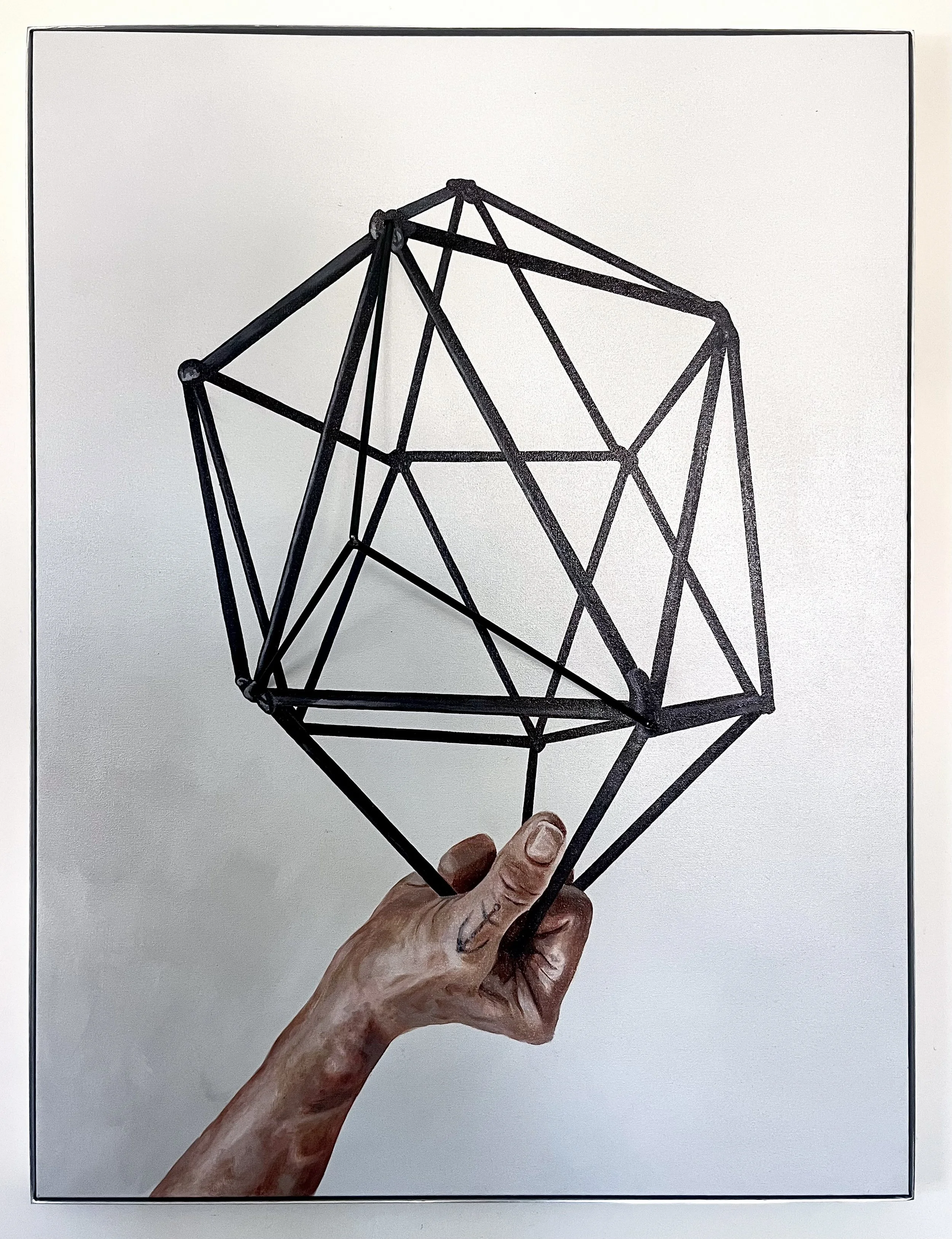 Grasping — Oil on canvas, 1/4" mild steel rod, aluminum frame — 30 ½” x 40 ½” x 7 ⅝”