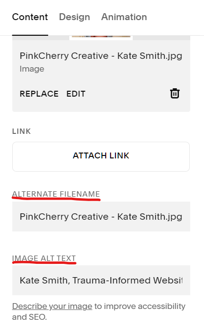 Image of how to improve SEO with images in Squarespace