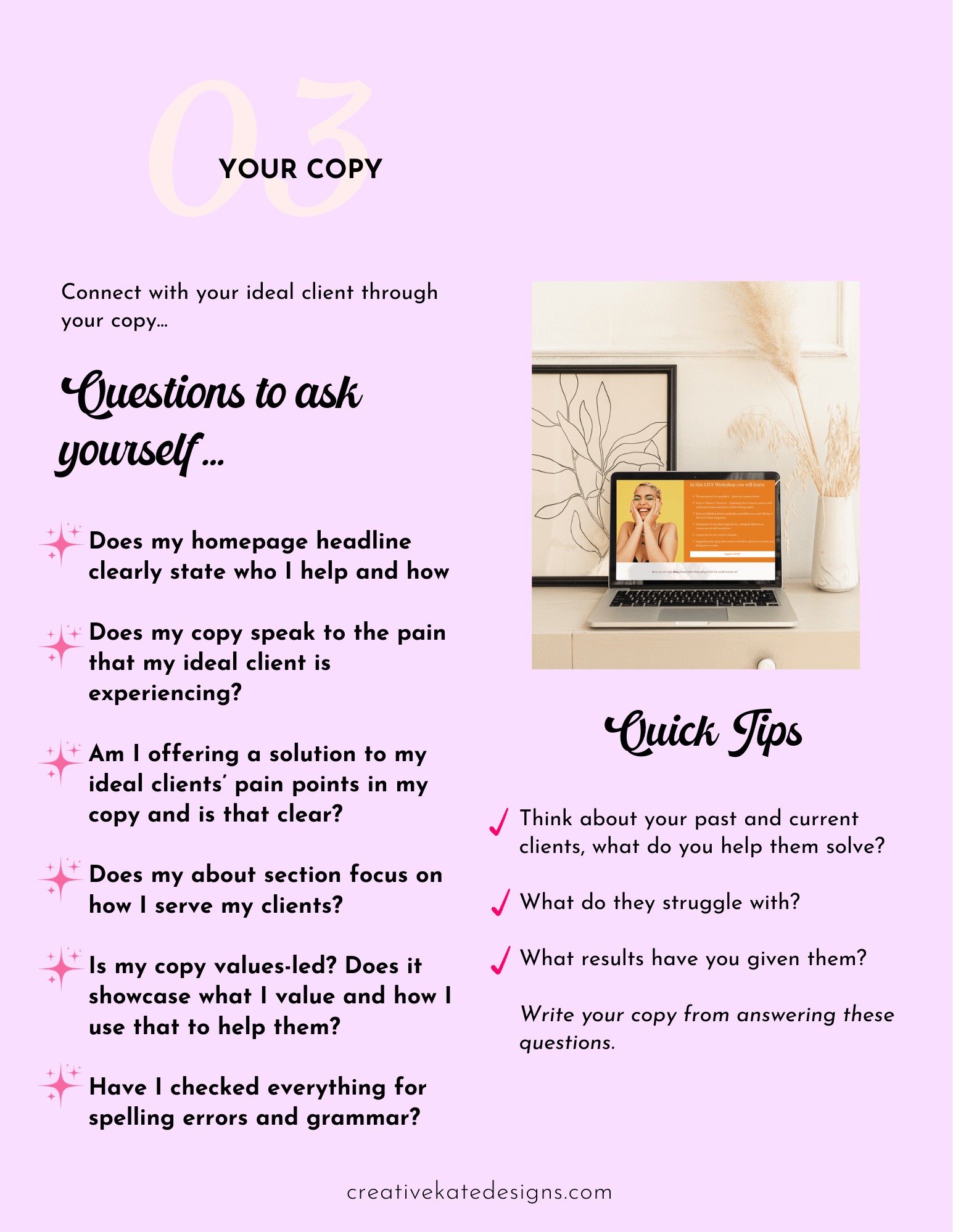 Image that features Copywriting tips from the Website Must Haves Checklist