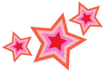 Several multi-colored, layered stars with pink, red, and purple hues overlapping each other.