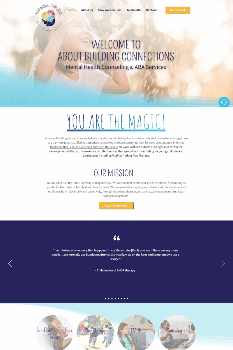 Image that features the homepage of Counselingataboutbuildingconnections.com