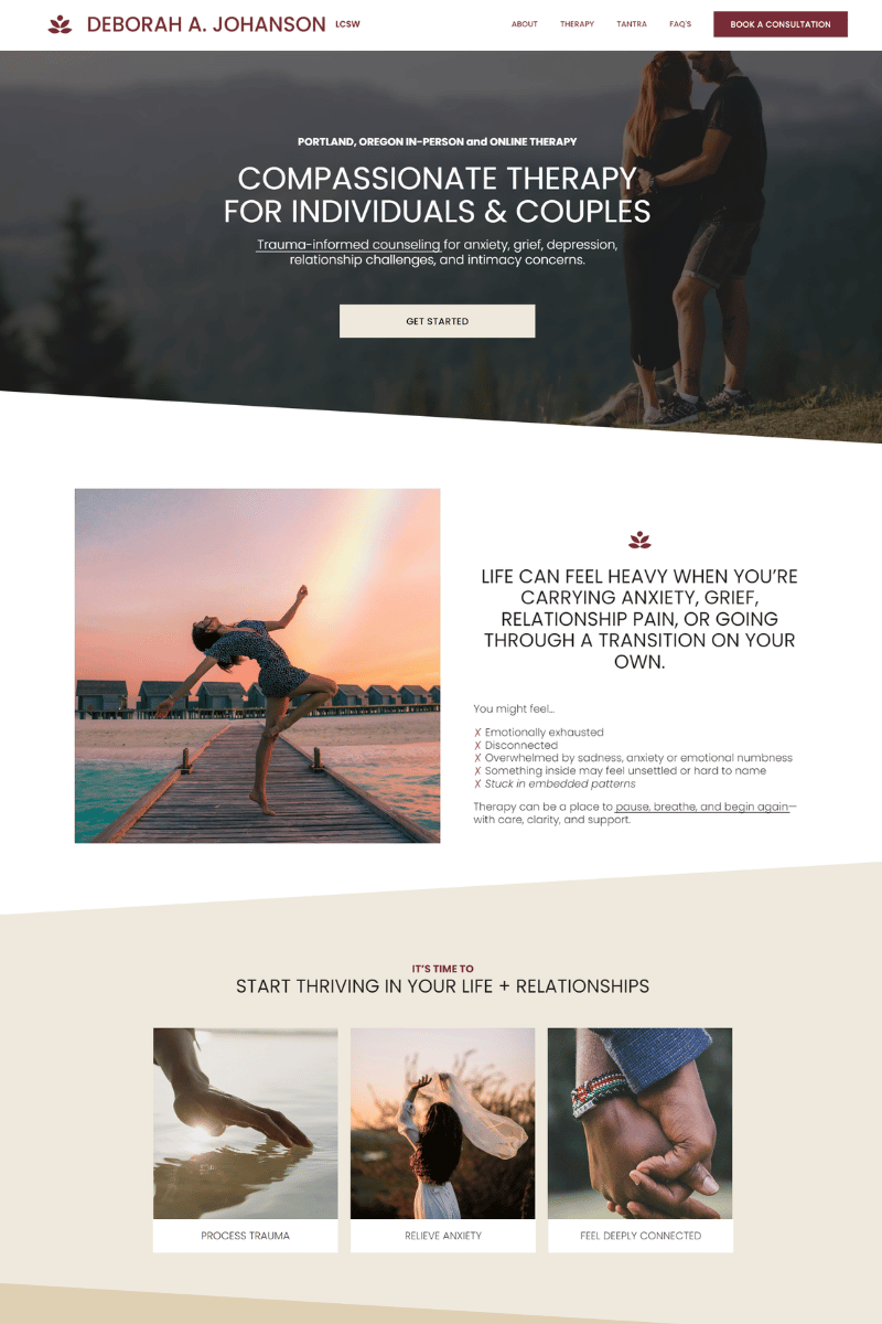 Image that features the homepage of DeborahJohansonTherapy.com
