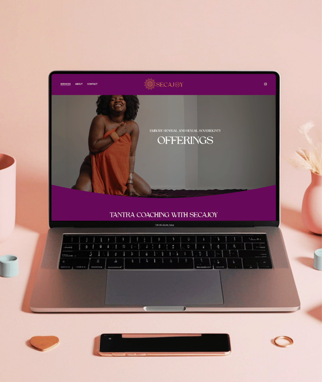 Laptop featuring SecaJoy.com Website - Custom Designed by Creative Kate Designs