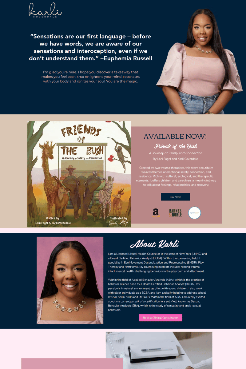 Image that features the homepage of KarliCoverdale.com