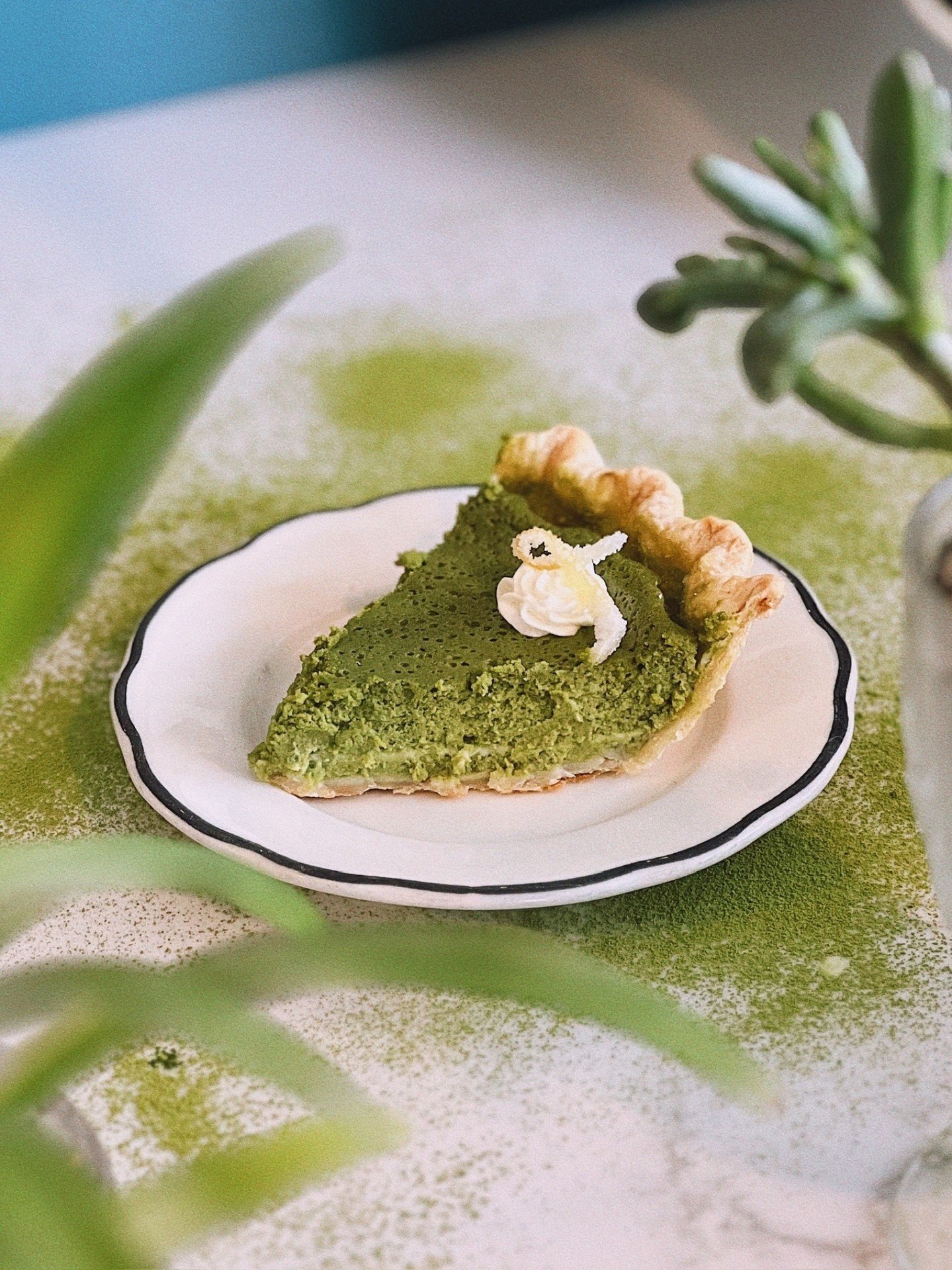 Matcha Chess with Candied Lemon &amp; Fresh Whipped Cream ✨
&bull;
So happy to have this amazing pie on the menu this week!! Chess pies feature a southern style baked custard, and this one is made with powdered Japanese green tea! The candied lemon a