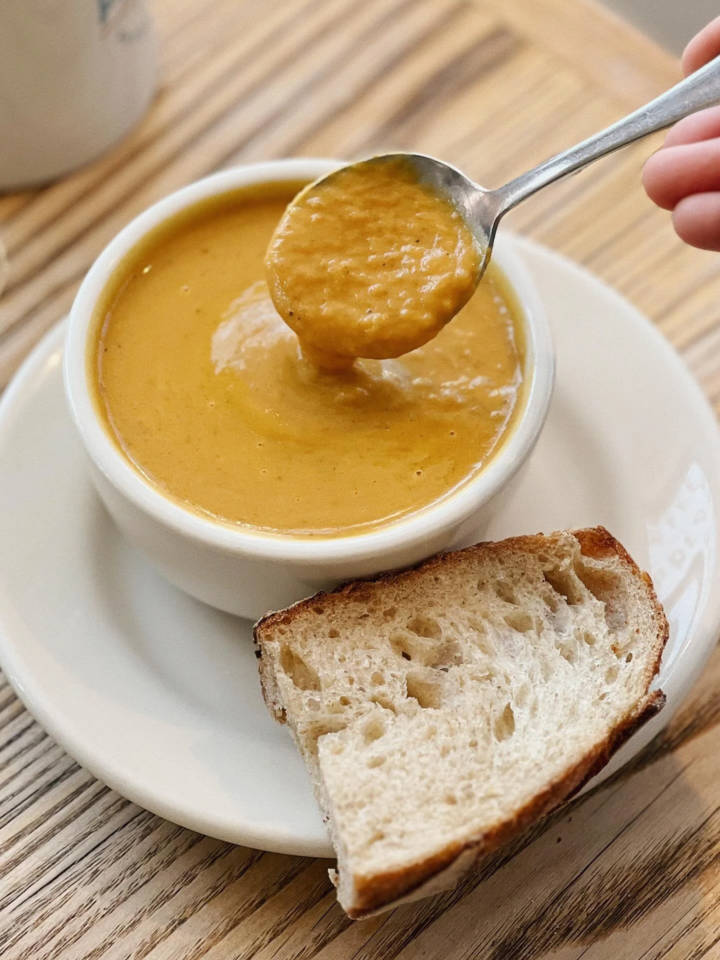All this rain has us dreaming of cozy bowls of soup.
&bull;
Come grab some Creamy Pumpkin soup!
📷 @emmacolwellphoto