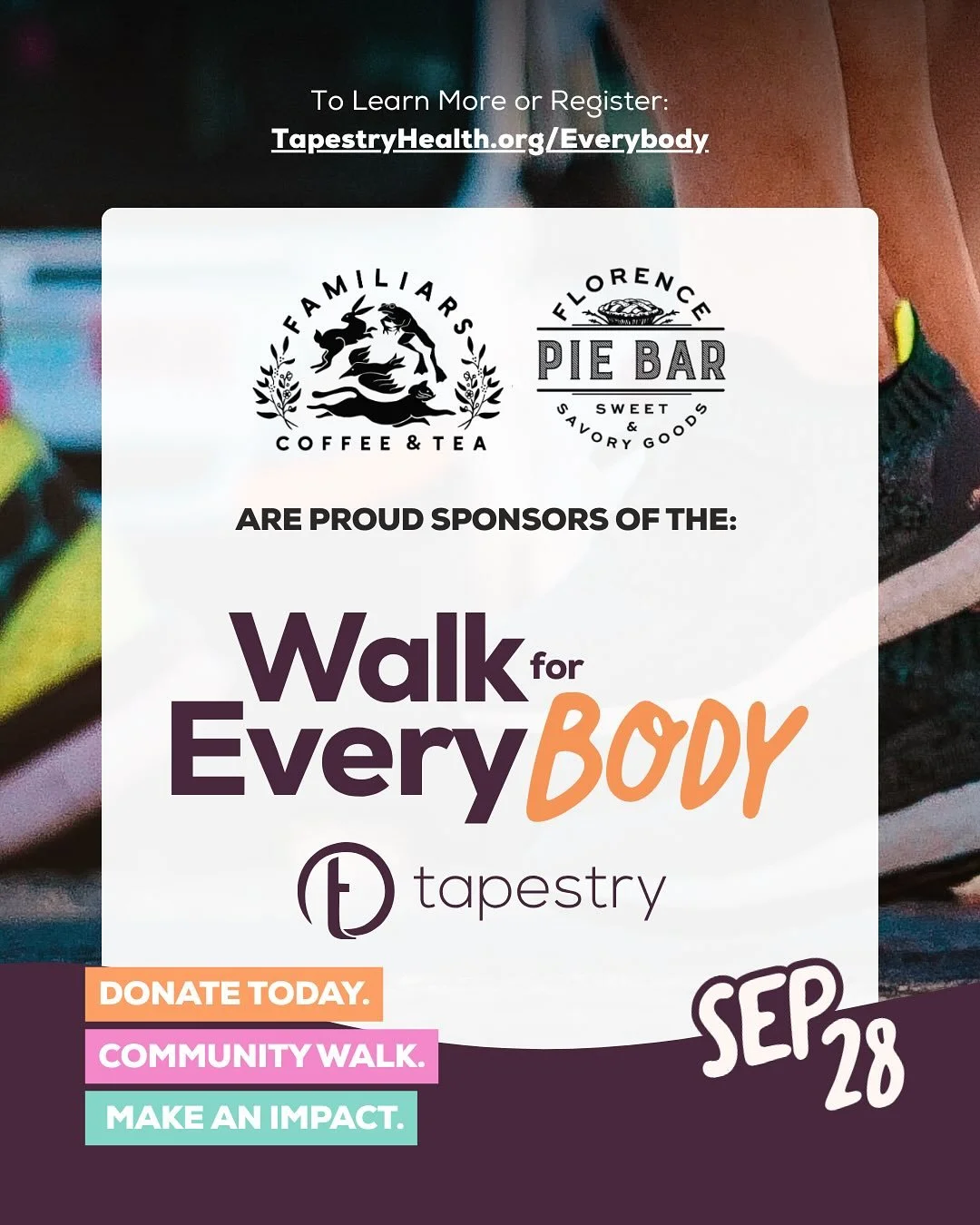 We&rsquo;re proud to support Tapestry Health&rsquo;s Walk For Every Body on Sunday, September 28 in downtown Northampton! This community walk raises vital funds for reproductive rights, gender-affirming care, overdose prevention, and access to health