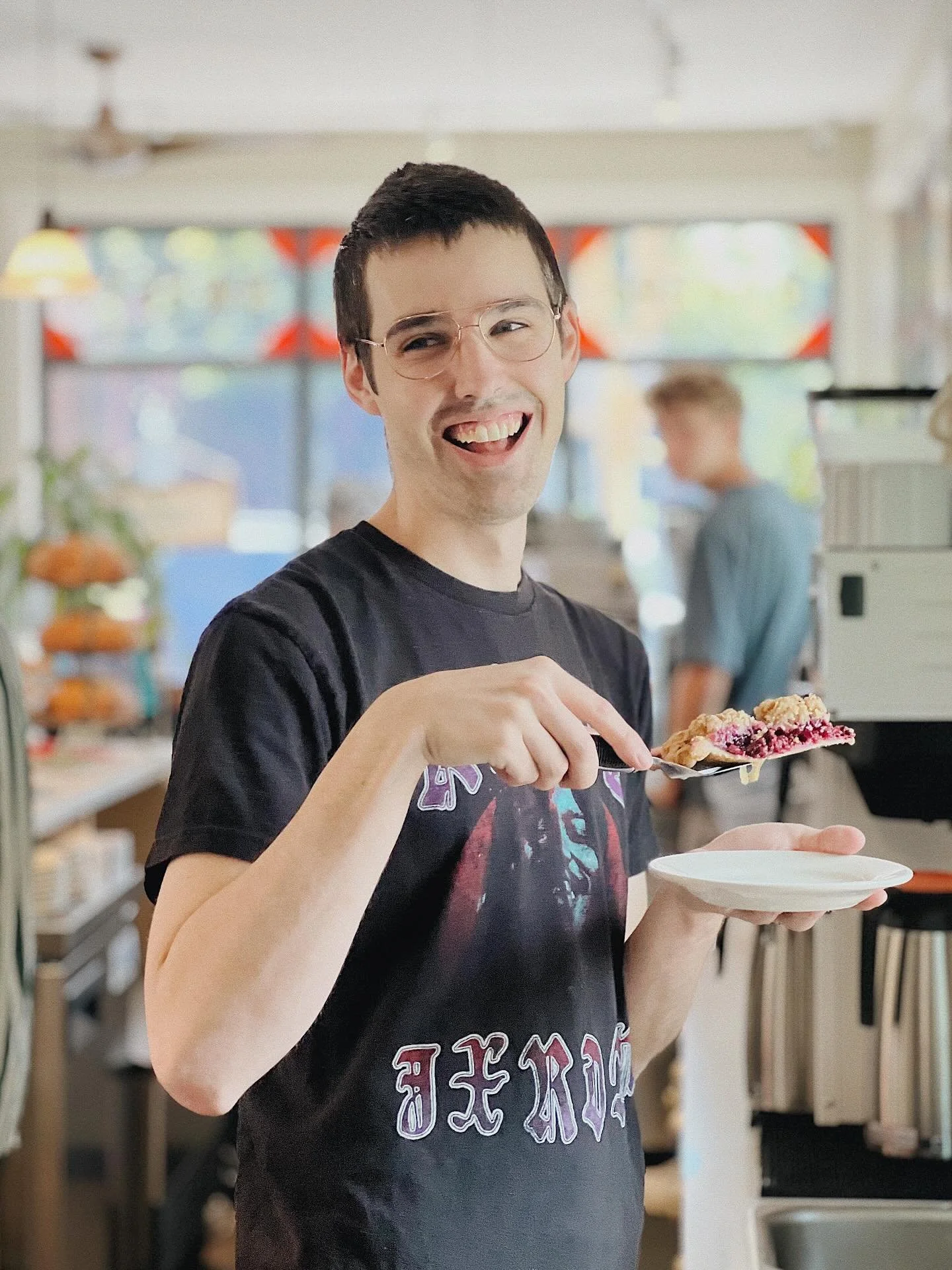 Meet Nick (he/him) &ndash; front of house supervisor and barista!
&bull;
Nick has been with us for two years, doing everything from pulling espresso shots to managing the front, and even baking in the kitchen.
&bull;
Nick&rsquo;s favorite Pie Bar cre