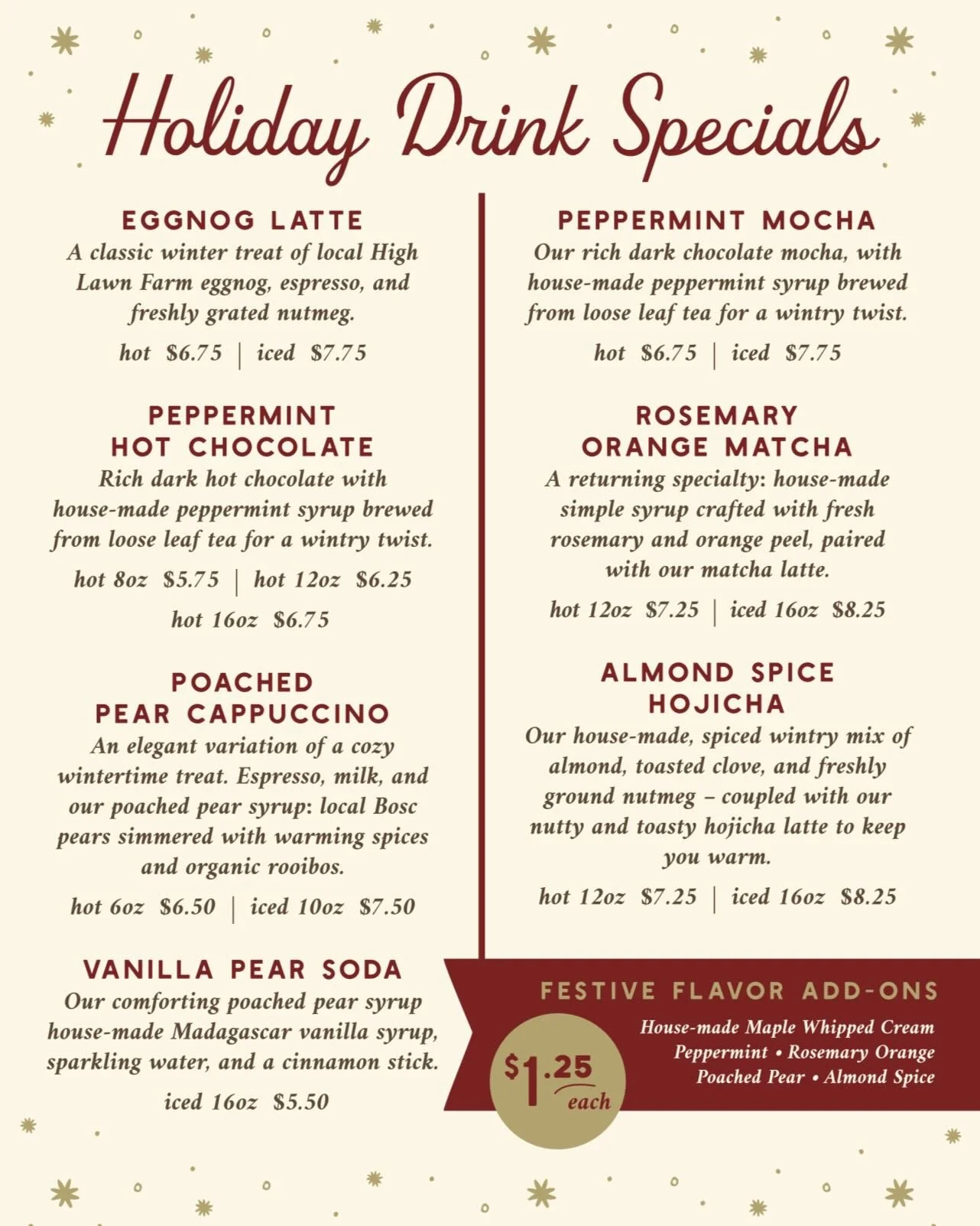 Holiday Drink Menu launches tomorrow! 🎄
&bull;
Which are you most excited to try?? 
&bull;
Some of these will only be around for a few weeks, so enjoy them while you can!