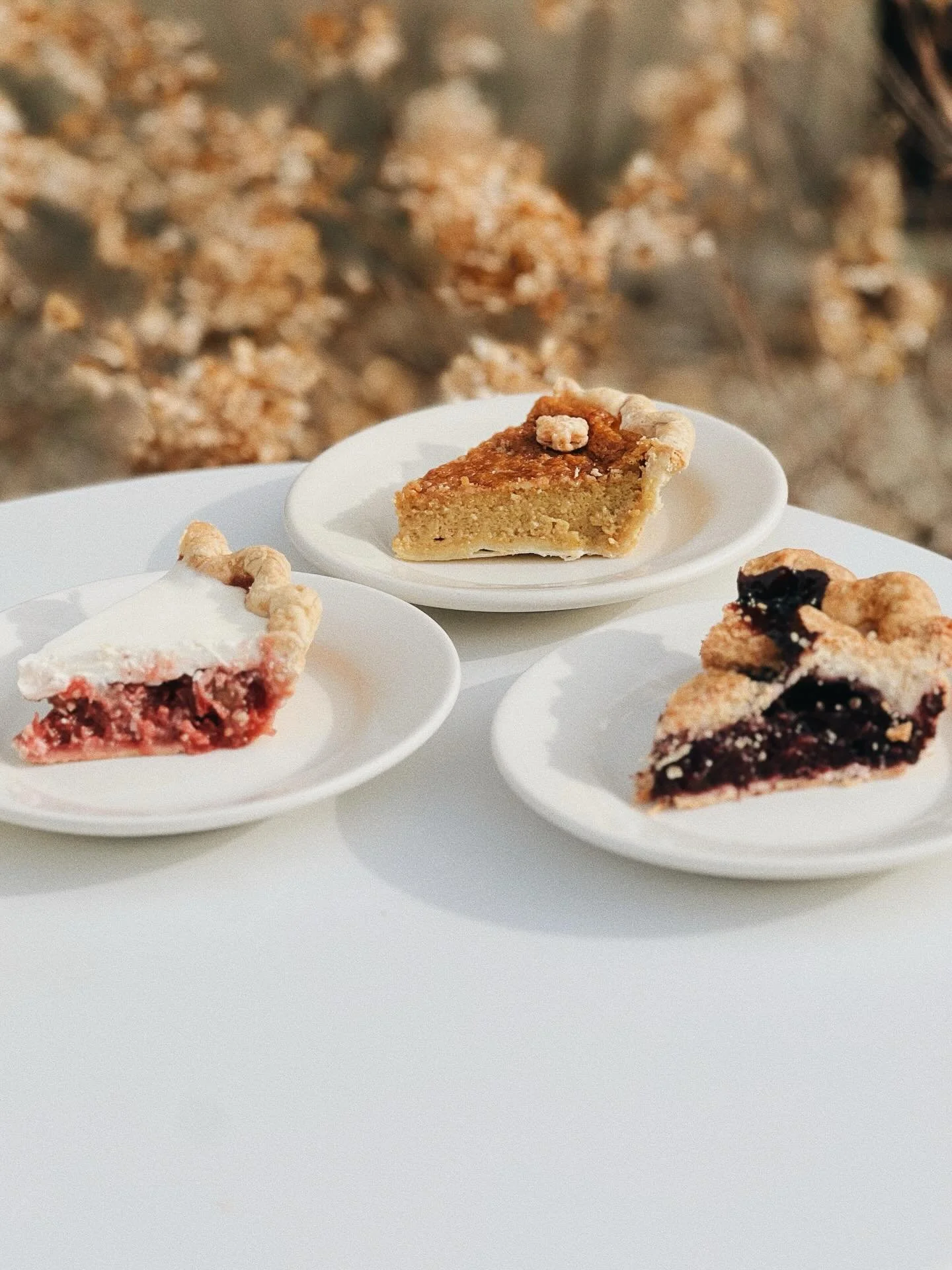 Still a few days to enjoy our current sweet pie line up!
&bull;
Blueberry Lattice, Brown Sugar Chess, and Old Fashioned Cranberry Sour Cream.