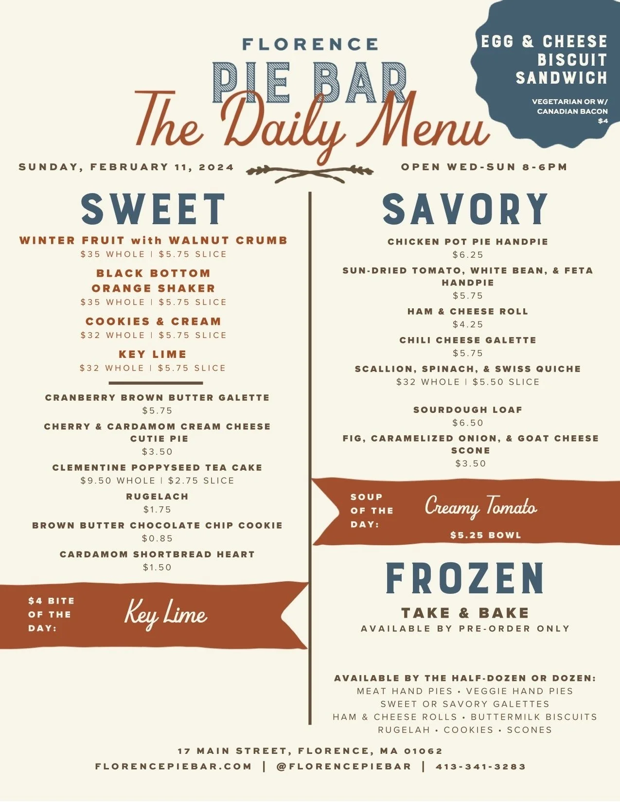 Daily Menu — Florence Pie Bar