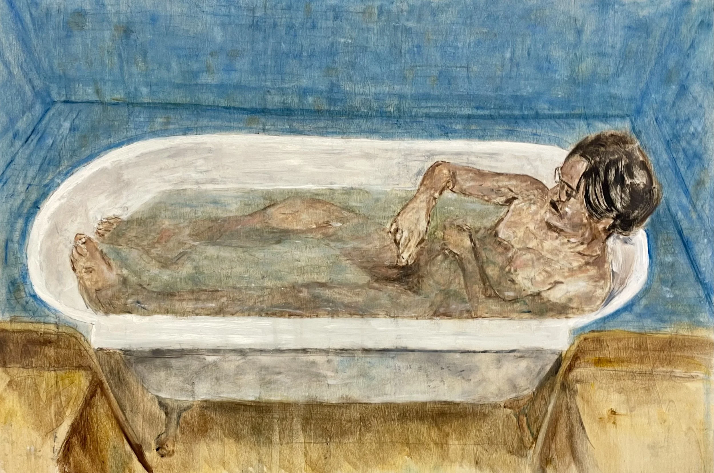 Jobard Bathing. Oil on board. 90 x 60cm.