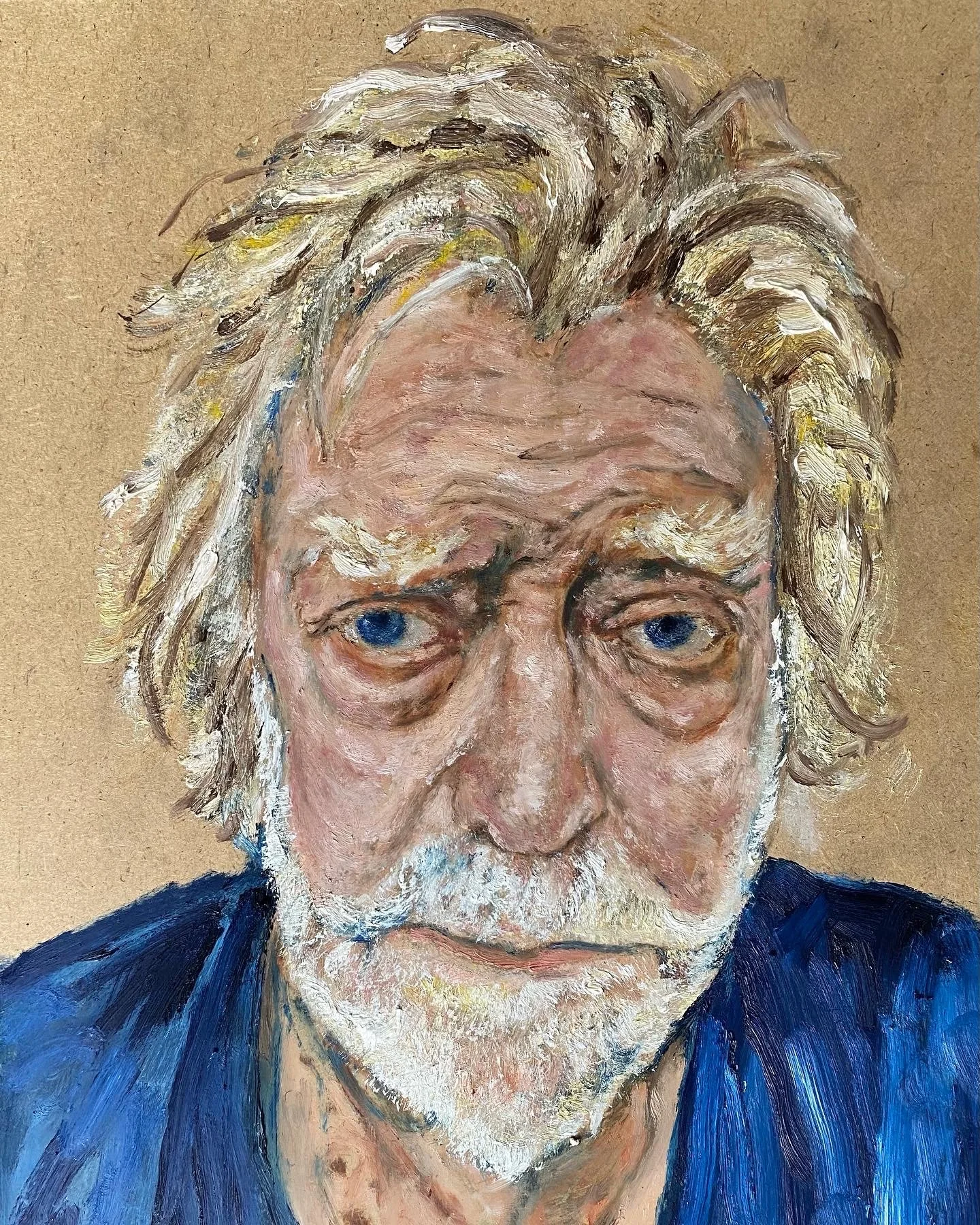 Portrait of the old man unkempt age 88. Oil on board. 21 x 29cm.