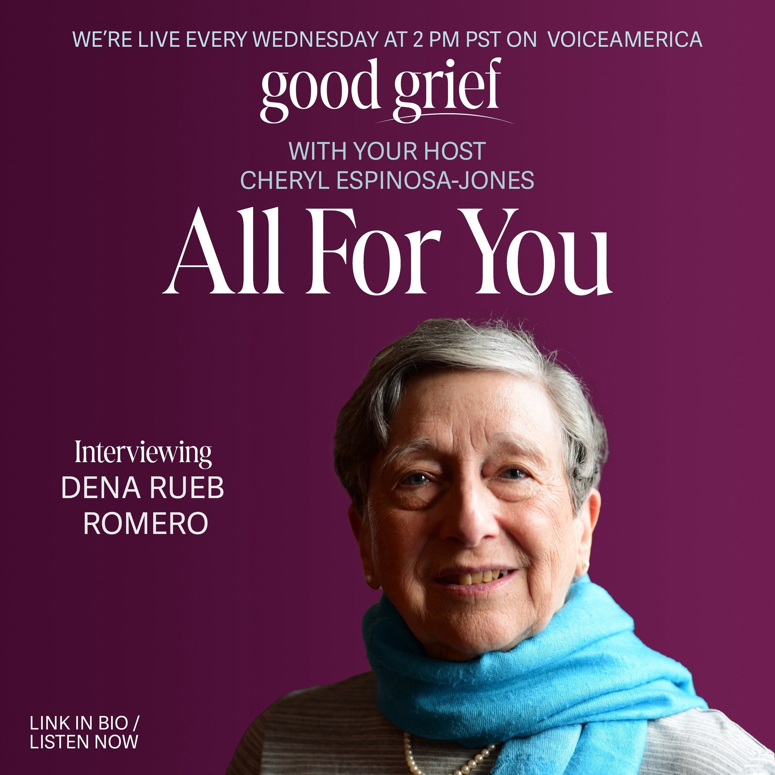 Set a reminder to join us at 2 Pacific on @voiceamericatalkradio with Dena Rueb Romero! The book is beautiful and I can&rsquo;t wait to spend the hour with her. Link in bio. #goodgriefwithcheryl