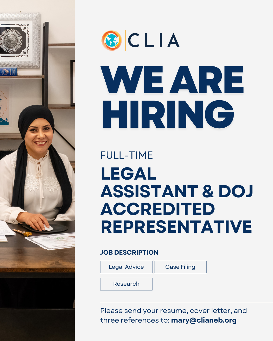 Join Our Team: CLIA is hiring a Legal Assistant / DOJ Accredited Representative