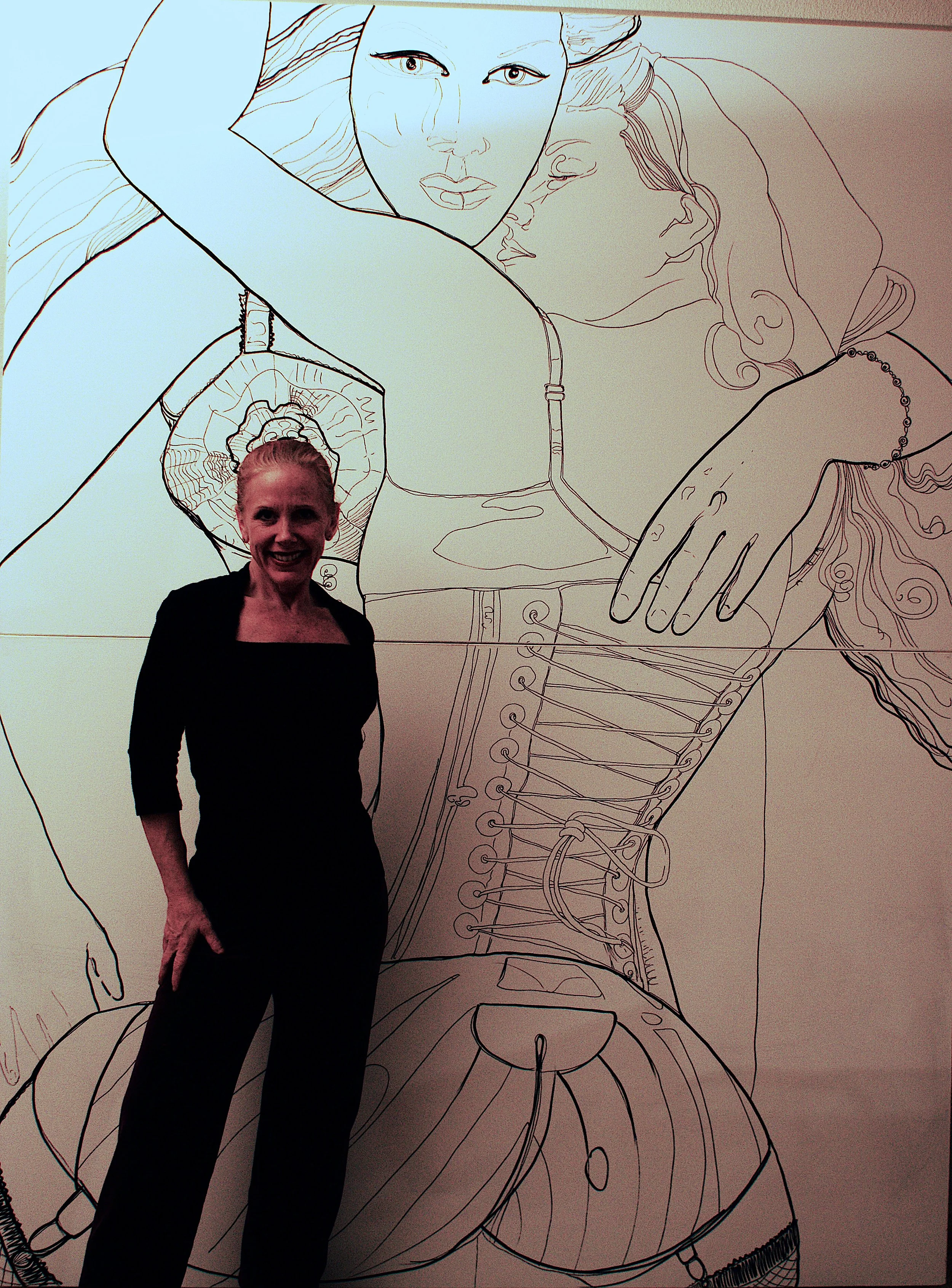 Painting design completed with Oil Based giant Markers with me in the foreground, 2008