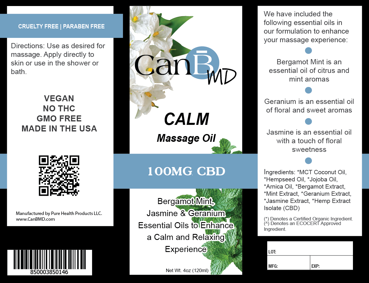 Label design for one formulation of massage oil. As part of a medically facing brand, I designed the label with the same structure as the other items, but added more decorative elements to support a product in which the fragrance was as important as 
