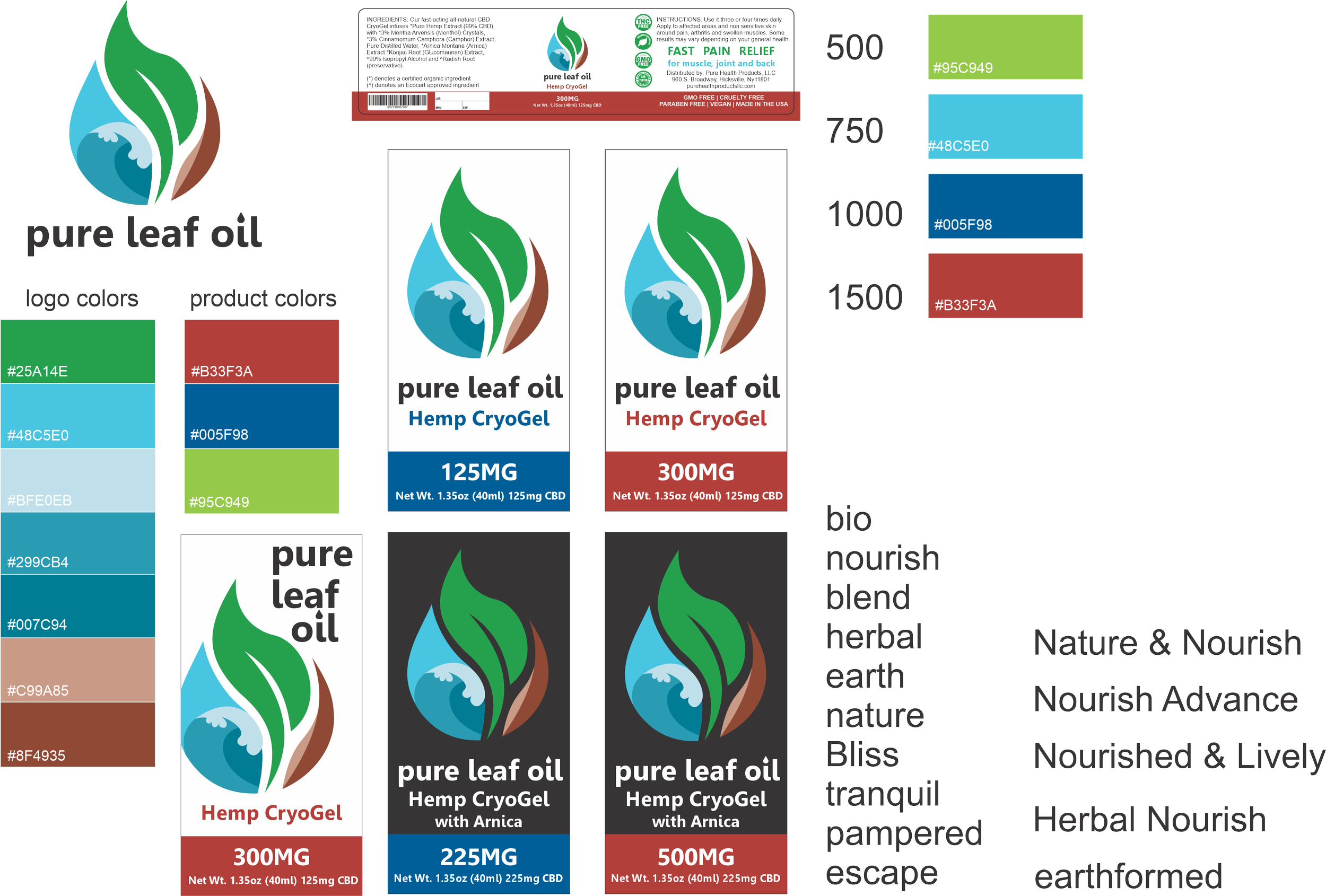 A more detailed spread of the preferred logo design along side a developing color language and workshopping of new names.