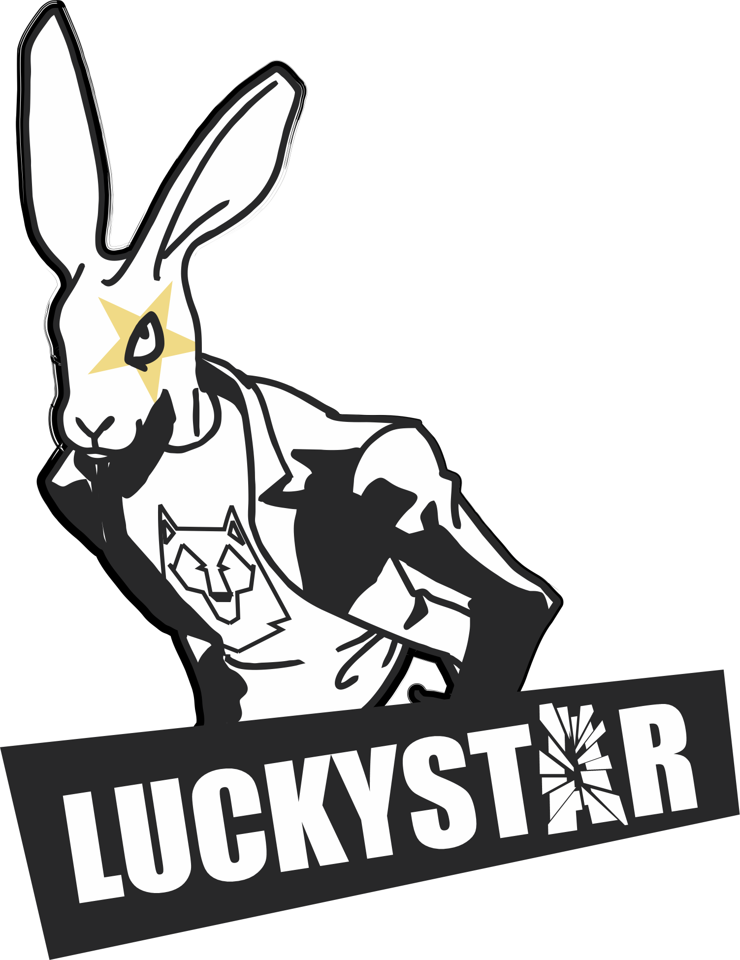 First pass at logo. Following the lucky rabbit theme, I created a character to match requests of the client. They liked the drama of it, yet found it more antagonistic than they wanted their brand to be. 
