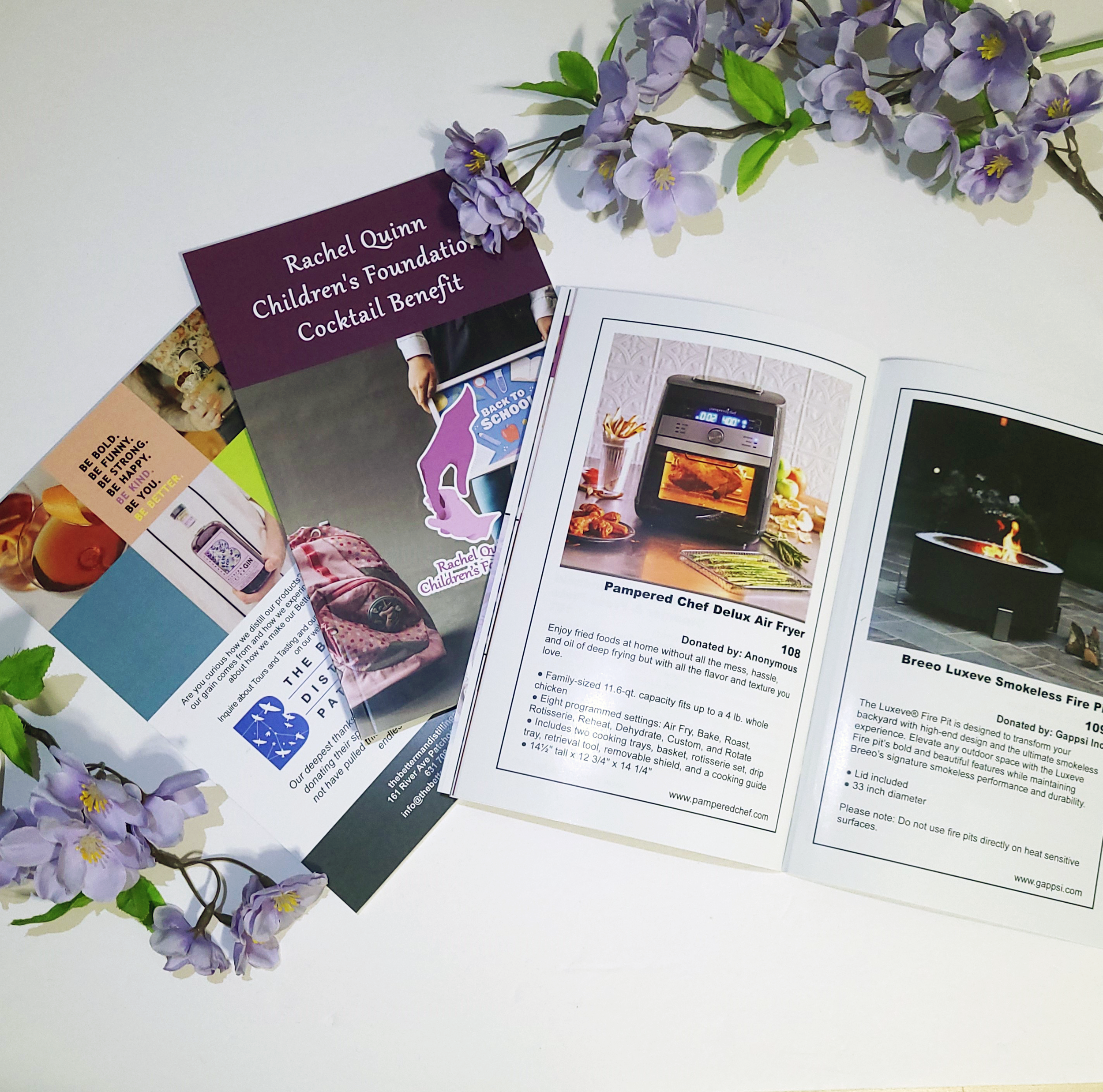 Event catalogue. Featuring highlights on all silent auction items, charity information and advertising for sponsors. Designed after traditional playbills, with a clean design that is easy to flip through quickly