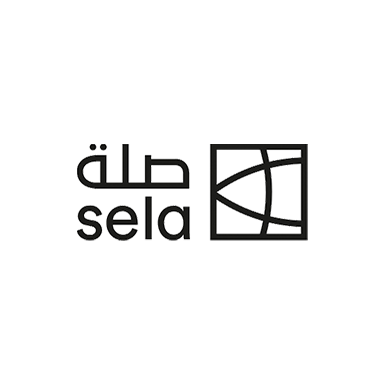 Sela logo with Arabic and English text and a geometric design