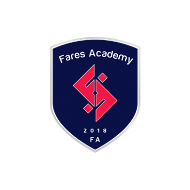 Fares Academy logo featuring a shield with a stylized red and white letter 'F', the year 2018, and the text 'Fares Academy' and 'FA'.