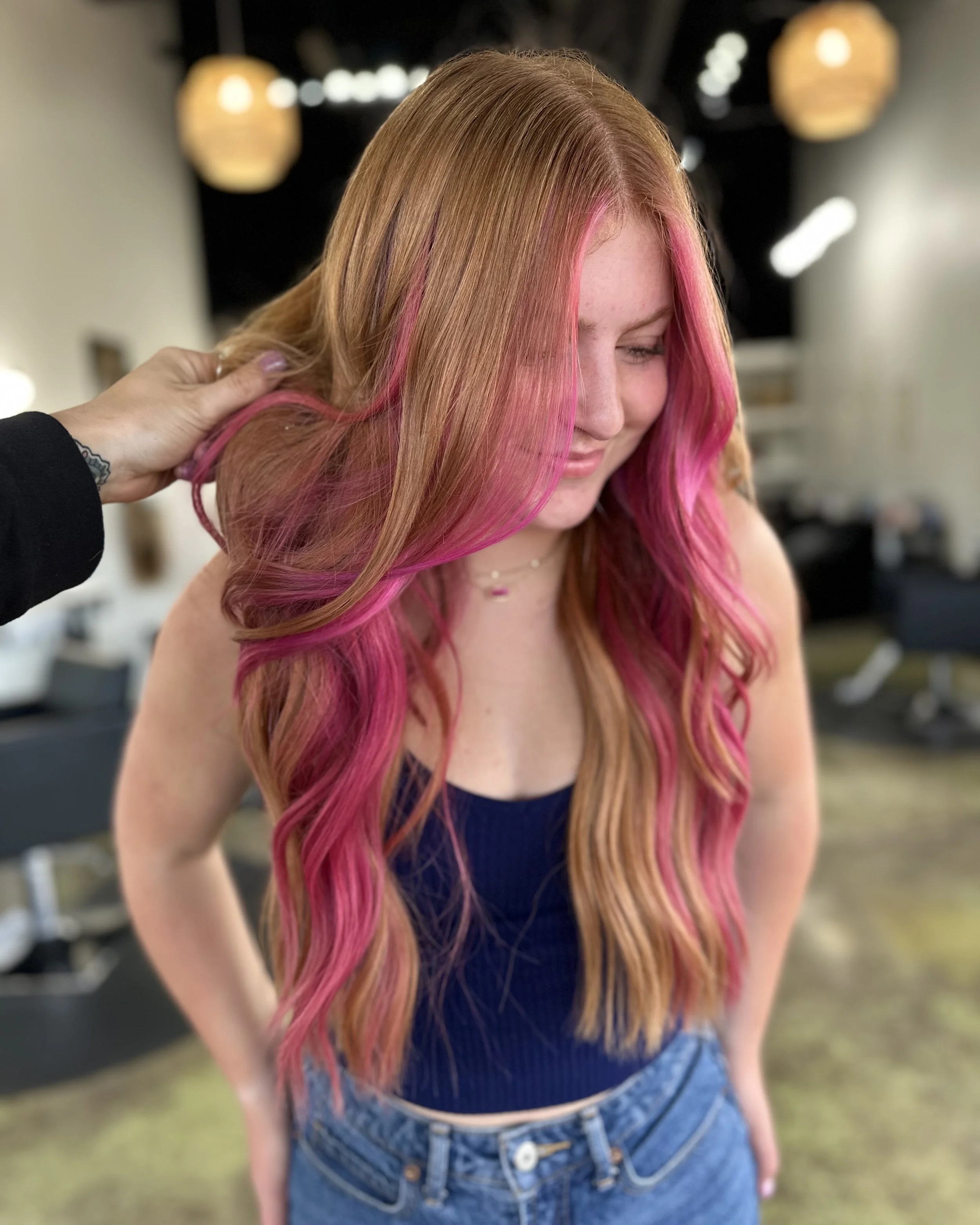22 inch pops of pink and natural copper hair extensions