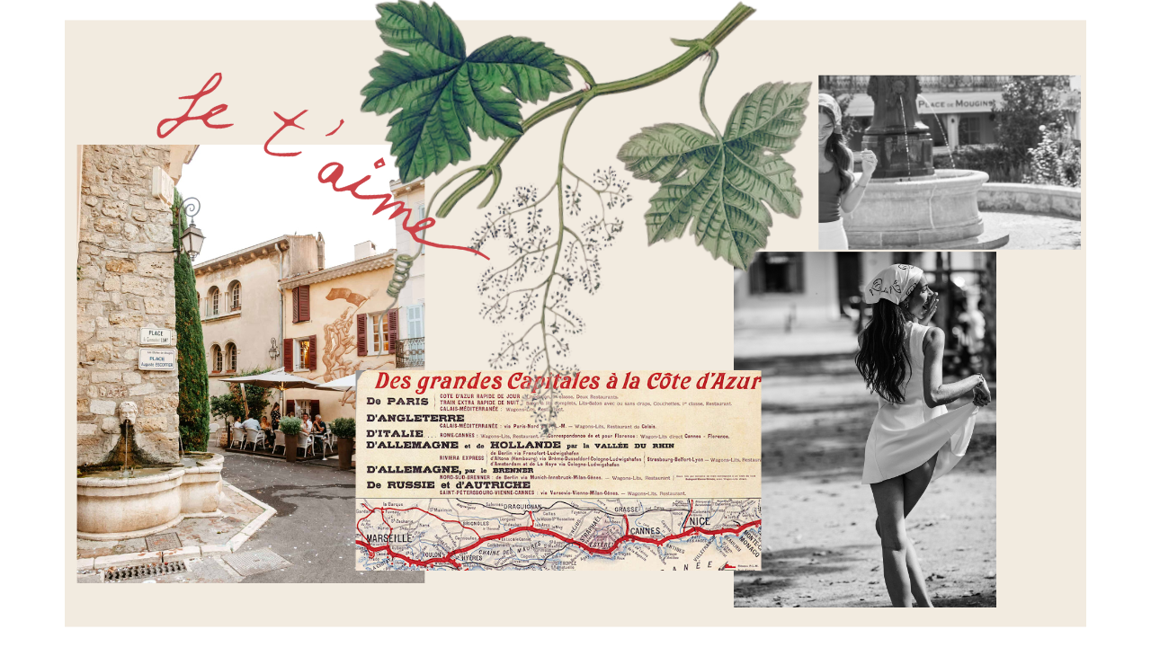 French riviera collage emulating elegant French dining that is inspired by Claudie Restaurant.